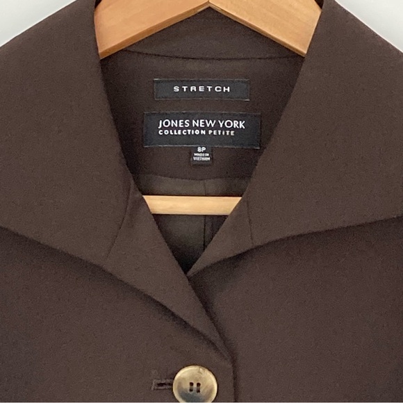 JONES NEW YORK Stretch Blazer Jacket Lined 4-Button Brown 8P - Picture 3 of 5